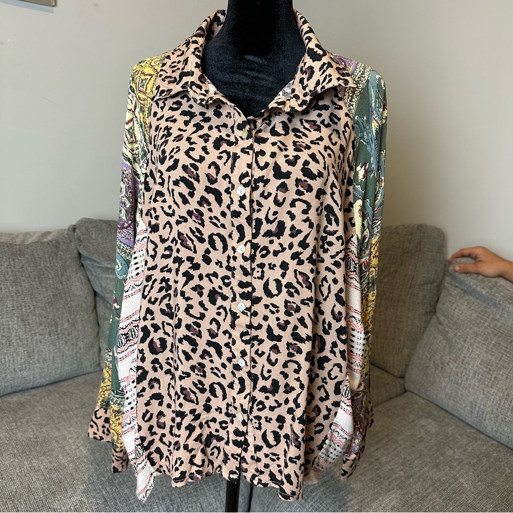 GIGIO PRINTED MIXED‎ LOOSE BUTTON DOWN TOP ANIMAL PRINT PATCHWORK SMALL.A75 - Picture 2 of 12